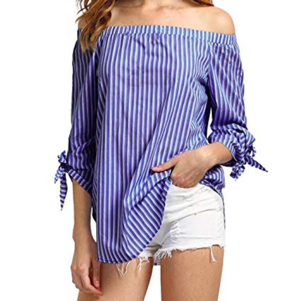 Stripped Off the Shoulder Top